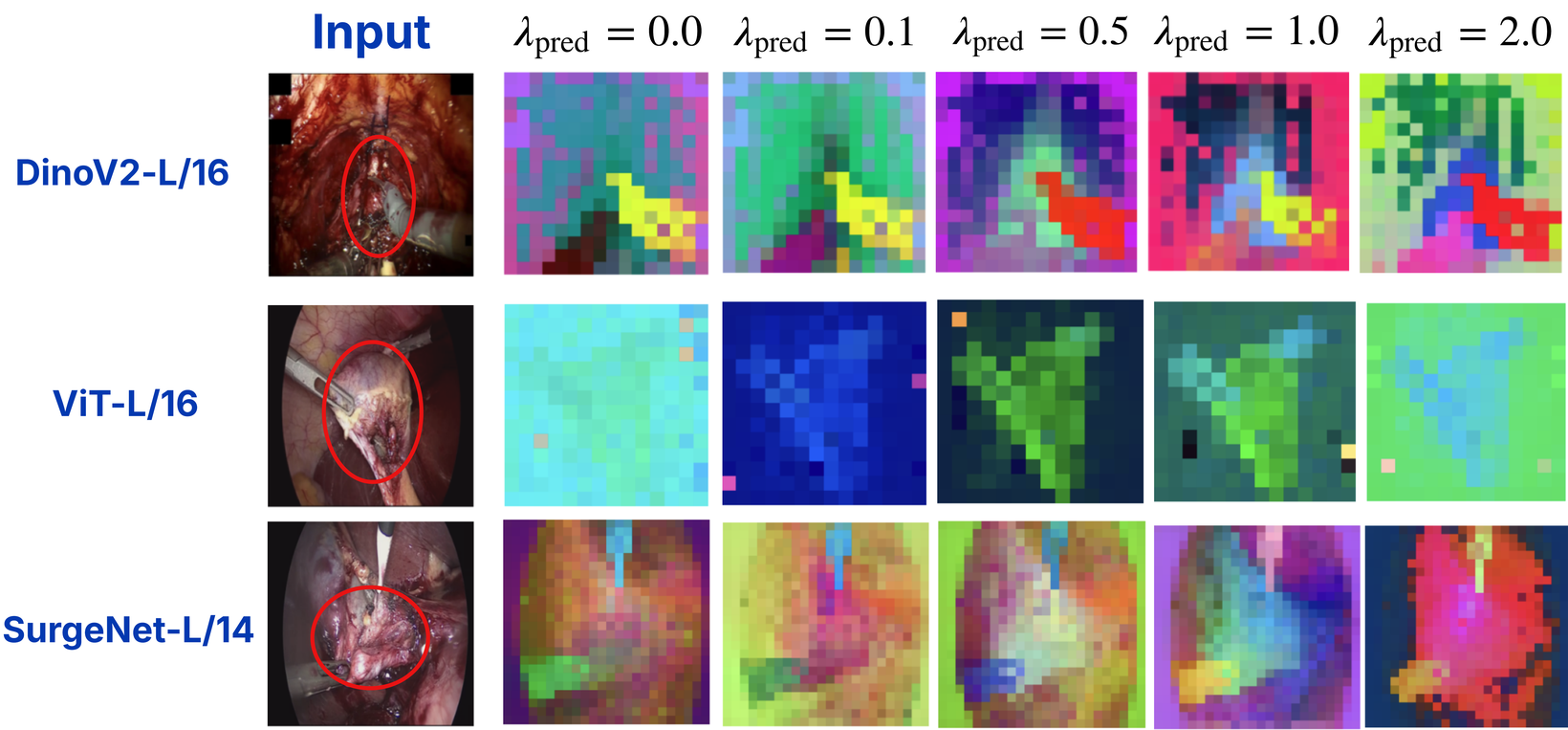 Full PCA-RGB grid across prediction weights